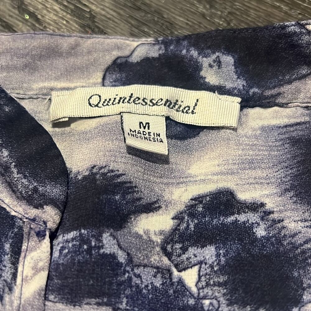 Quintessential Blue Patterned Flowy Blouse Size M… - image 2